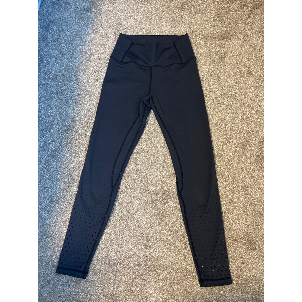 Ethos Black Athleisure Leggings Perforated Ankle Detail Size Small